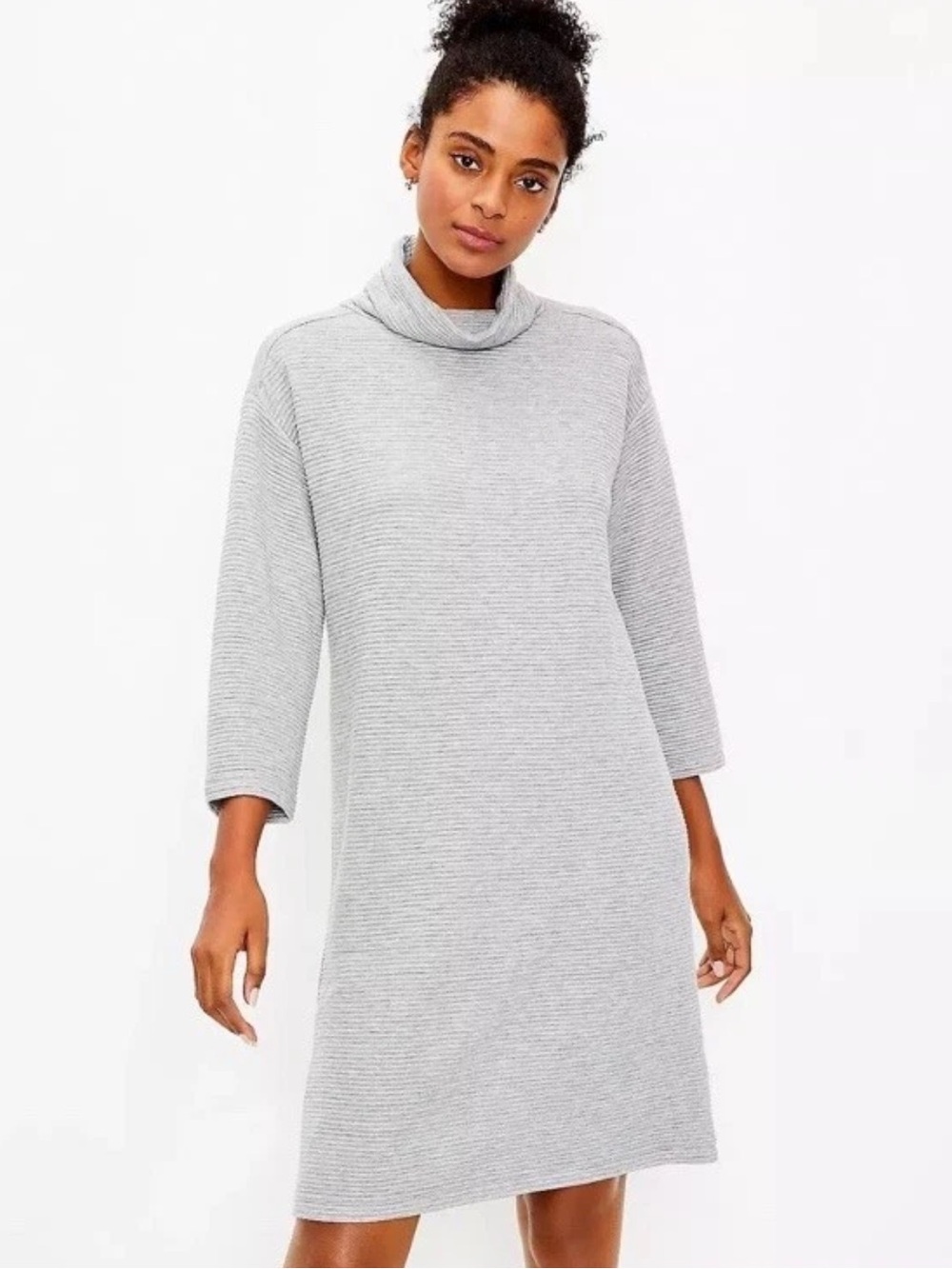 Loft Grey Funnel Neck Ribbed Tunic Dress Size Large